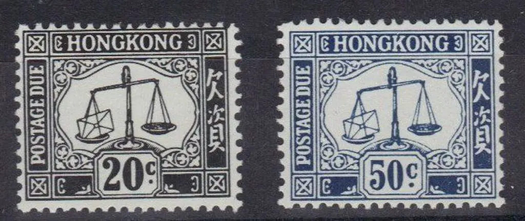 Hong Kong 1965 50c deep blue & 20c black Postage ... Image 1++