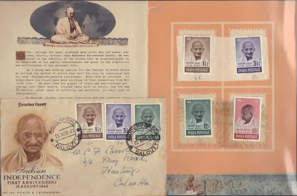 India 1948 Mahatma Gandhi set of 4 to 10r in pres ... Image 1++
