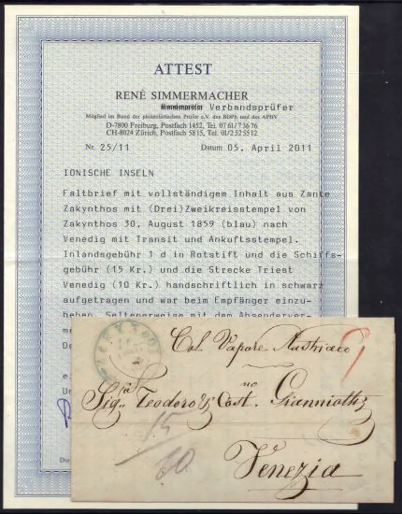 Ionian Islands 1859 (30th Aug) entire from Zante ... Image 1++