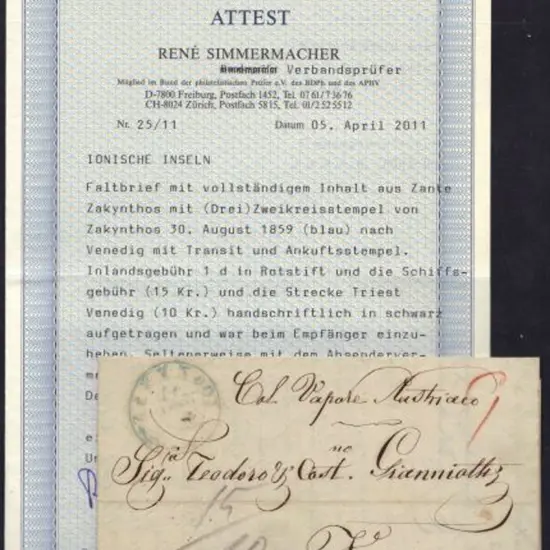 Ionian Islands 1859 (30th Aug) entire from Zante ...