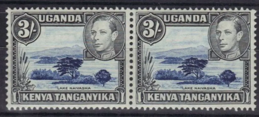KUT 1950 3/- KGVI Lake Naivasha horiz pair. Fine ... Image 1++
