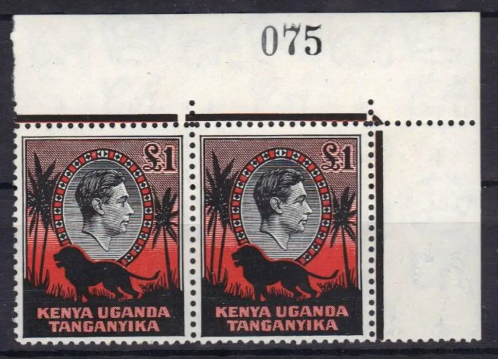 KUT 1954 £1 KGVI top right horiz MUH pair with ... Image 1++