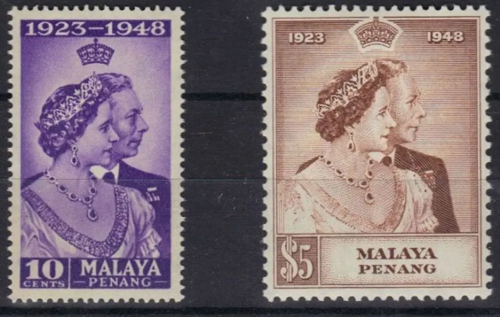 Malaya - Penang 1948 Silver Wedding set of 2 to ... Image 1++