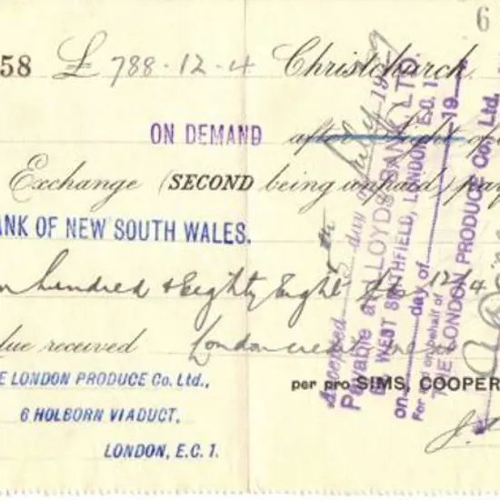 New Zealand 1929 (30th May) Bank of NSW cheque ...