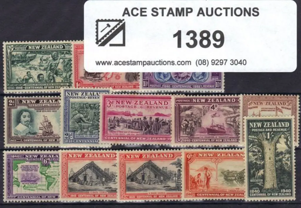 New Zealand 1940 Centennial set of 13 to 1/-. MLH ... Image 1++