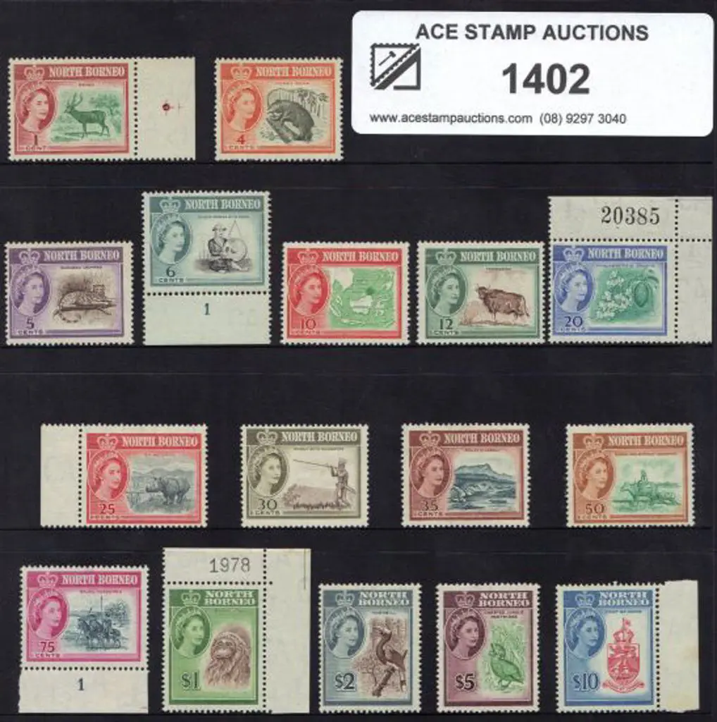 North Borneo 1961 QEII set of 16 to $10. MLH ... Image 1++