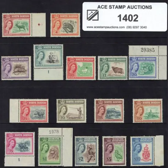 North Borneo 1961 QEII set of 16 to $10. MLH ...