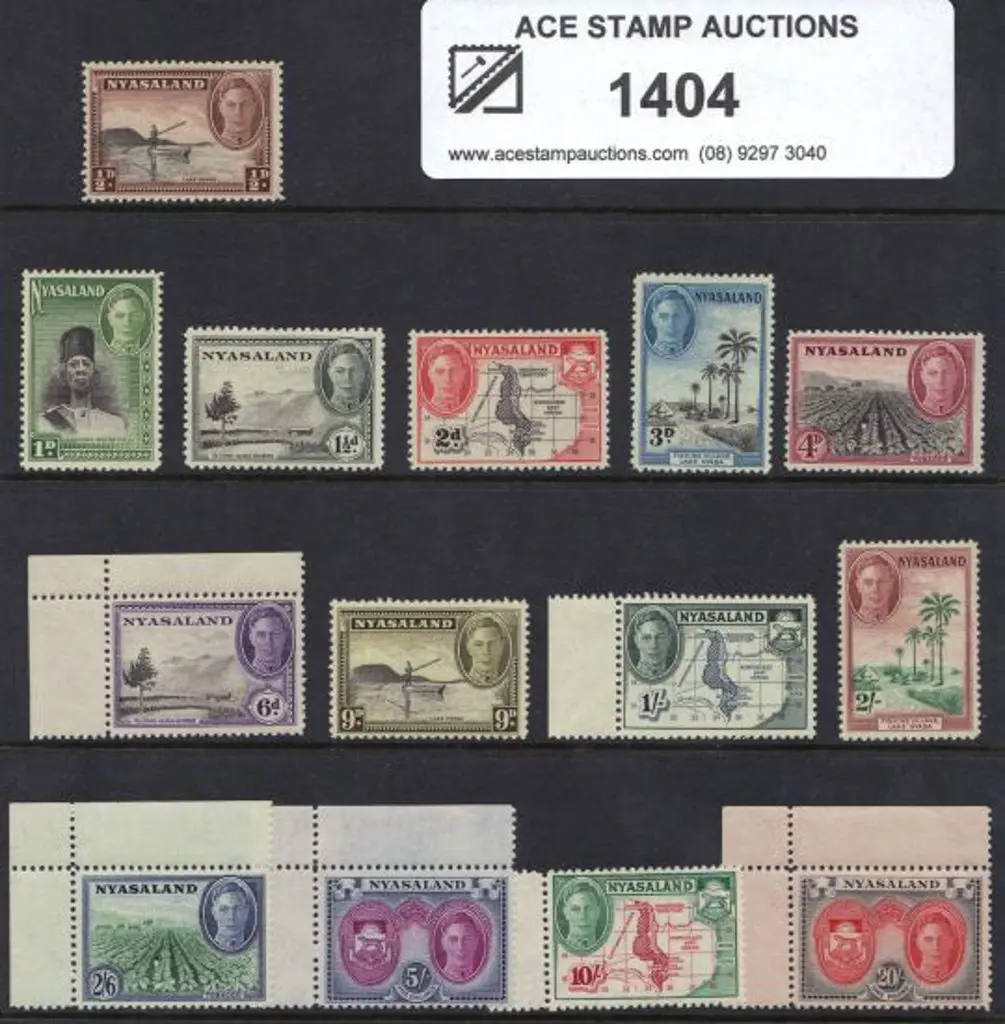 Nyasaland 1945 KGVI pictorials to 20/-. Fresh MUH. ... Image 1++