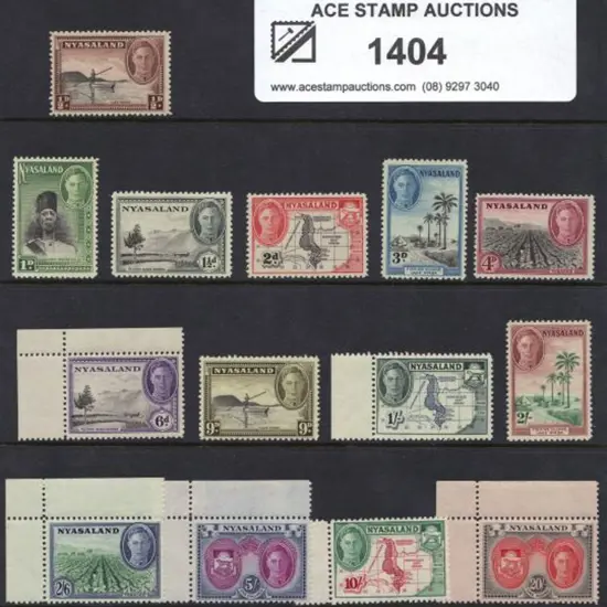 Nyasaland 1945 KGVI pictorials to 20/-. Fresh MUH. ...