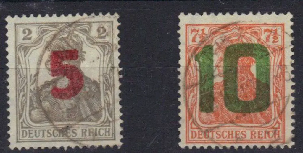 Poland 1919 "5" & "10" ovpts on Germania heads, ... Image 1++