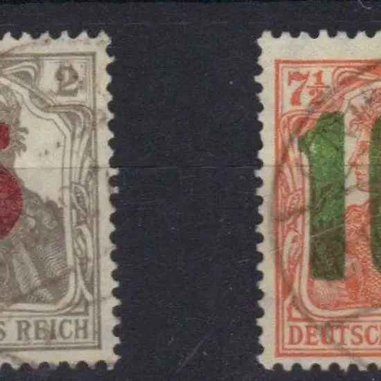 Poland 1919 "5" & "10" ovpts on Germania heads, ...