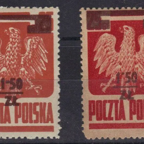 Poland 1945 1zt50 on 25gr MLH in both carmine & ...