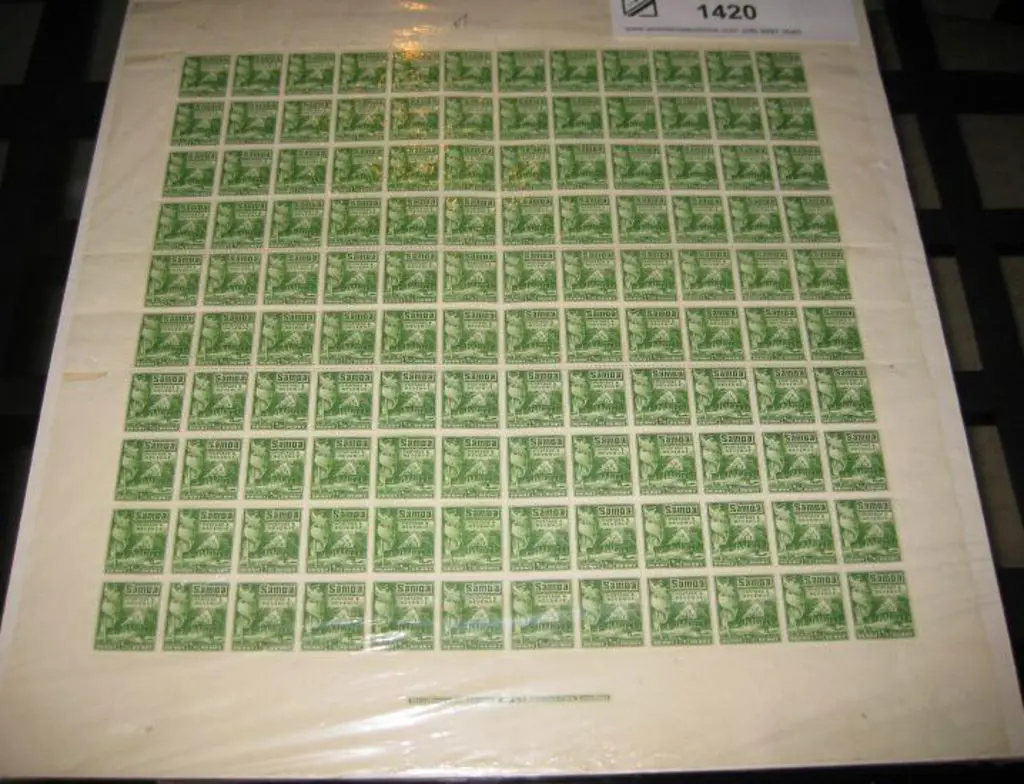 Samoa 1921 ½d Hut perf. 14 x 13½ complete sheet of ... Image 1++