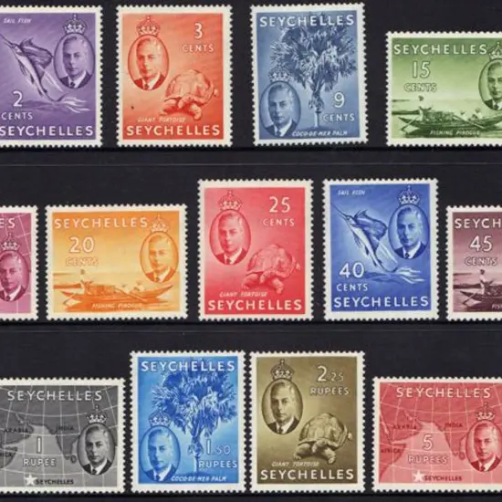 Seychelles 1952 KGVI definitives set of 15 to 10r. ...