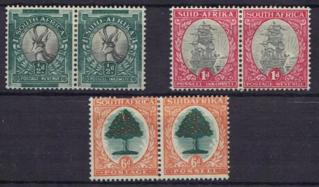 South Africa 1926 ½d to 6d bi-lingual pairs MLH. ... Image 1++