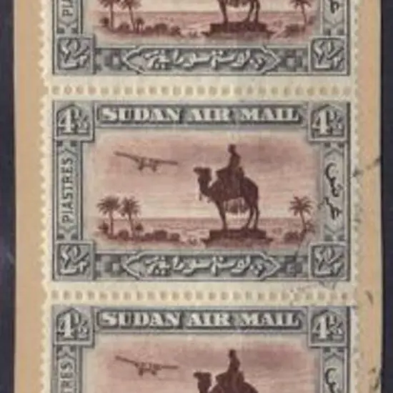 Sudan 1931/37 4½p Air Perf. 14 F/U vertical strip ...