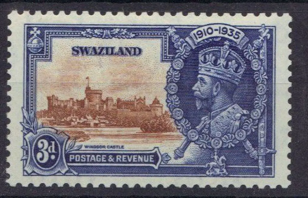 Swaziland 1935 3d Silver Jubilee with "short extra ... Image 1++