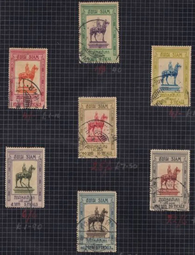 Thailand 1908 Statue high value set of 7 F/U on ... Image 1++
