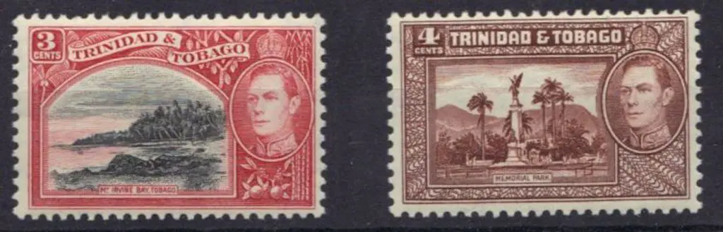 Trinidad & Tobago 1938 3c black & scarlet & 4c ... Image 1++