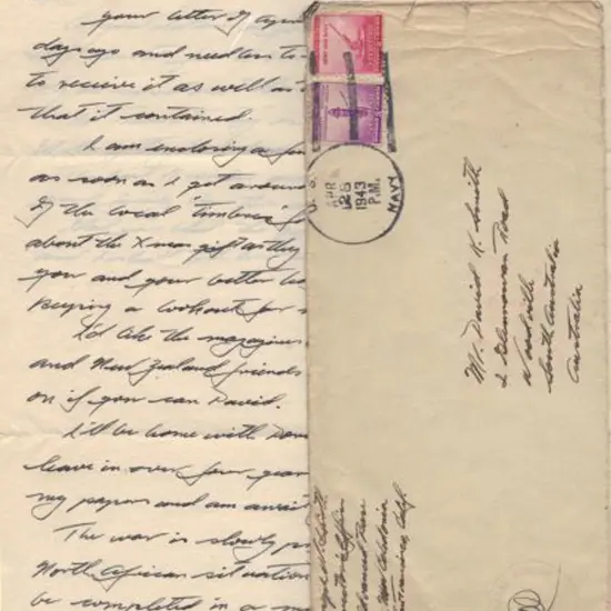 USA 1943 (Apr) long cover franked US 3¢ + 2¢ with ...