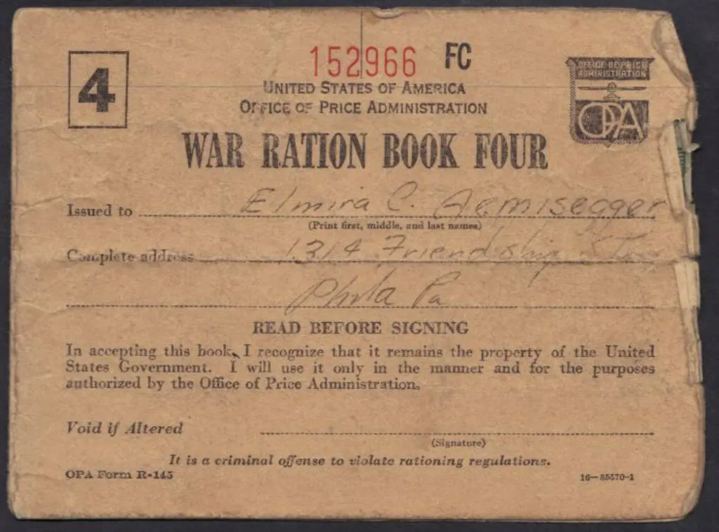USA War Ration Book Four with partial contents & ... Image 1++