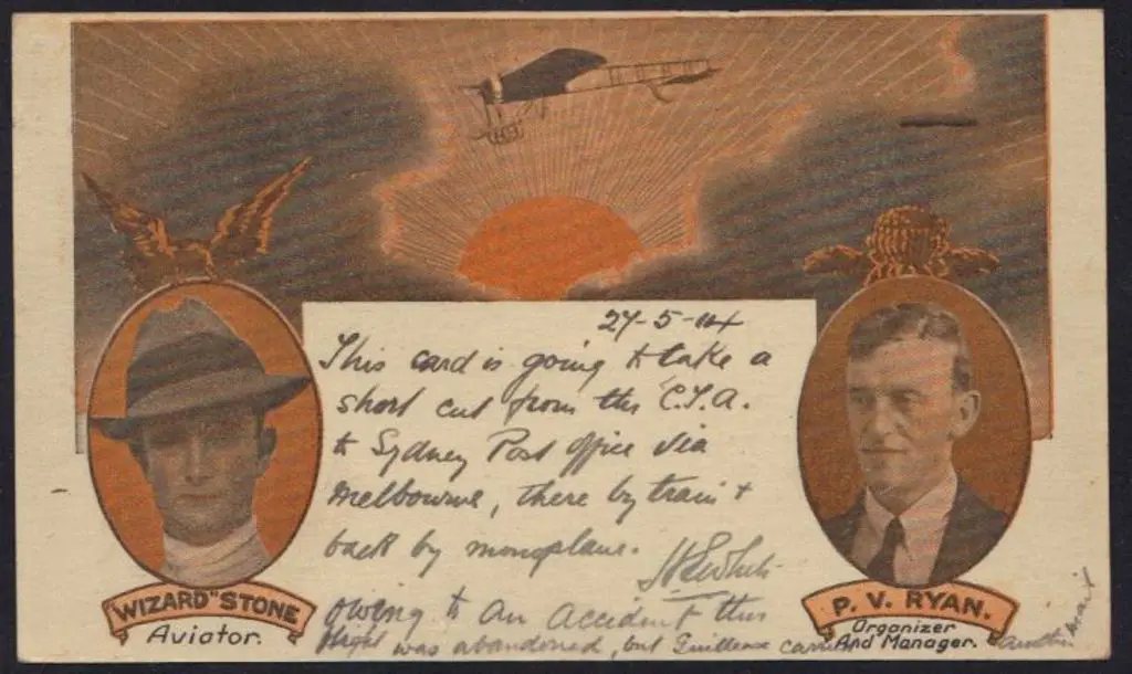 1914 (June) Melbourne to Sydney flight card via ... Image 1++