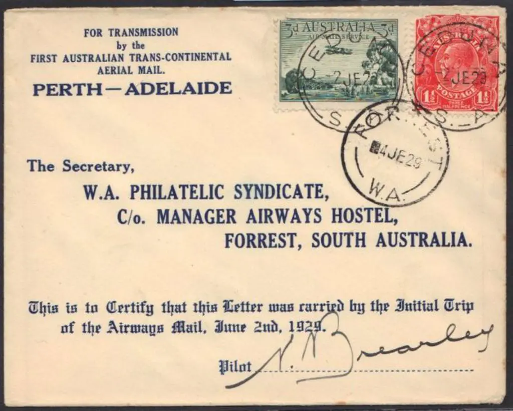 1929 (4th June) Adelaide to Perth Airmail service. ... Image 1++