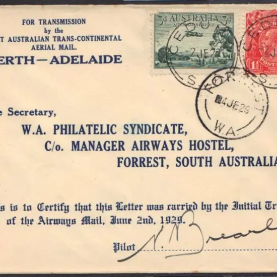 1929 (4th June) Adelaide to Perth Airmail service. ...