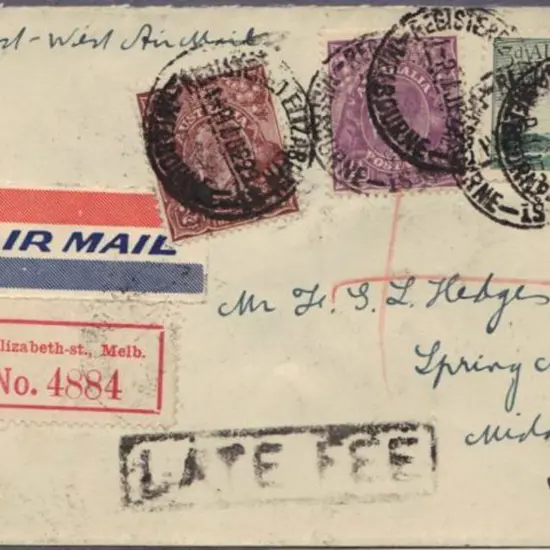 1929 First East-West Air Mail registered (red ...