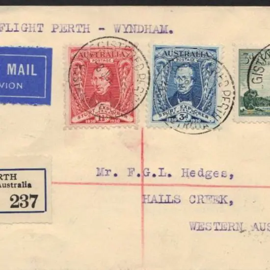 1930 (8th July) Registered Perth to Hall's Creek ...