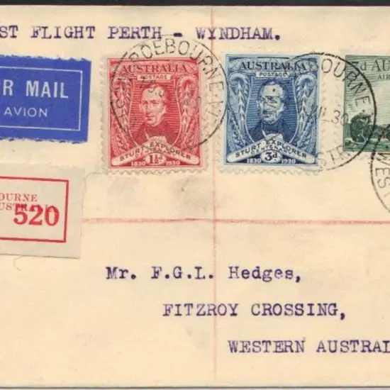 1930 (10th July) Registered Roebourne to Fitzroy ...