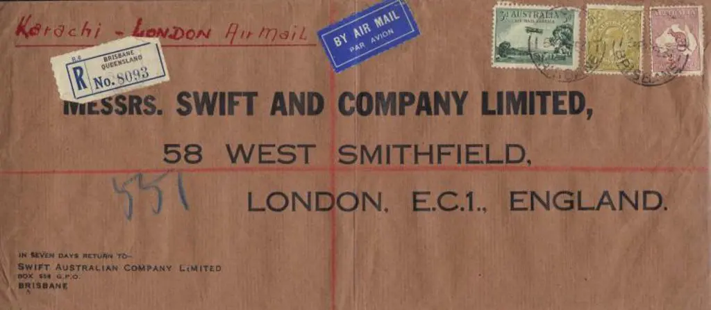 1934 (23rd Feb) large airmail cover Brisbane to ... Image 1++