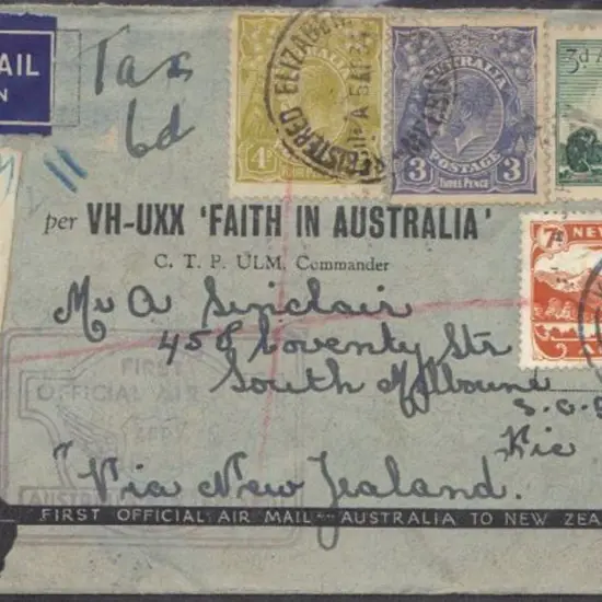 1934 (5th April) Aust to New Zealand return, ...