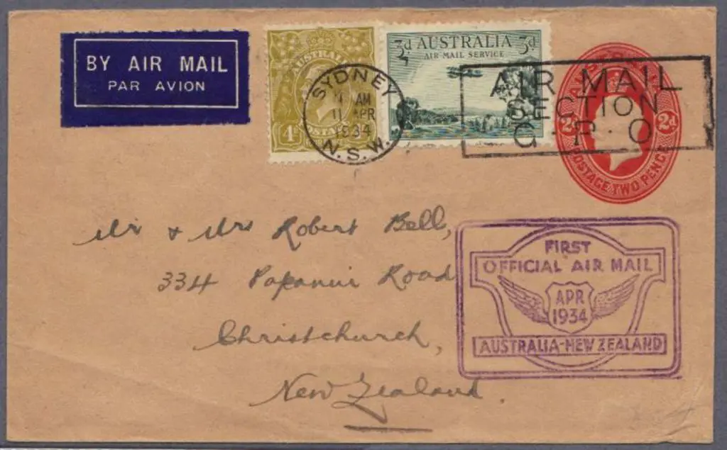 1934 (April) Aust to New Zealand on 2d KGV postal ... Image 1++