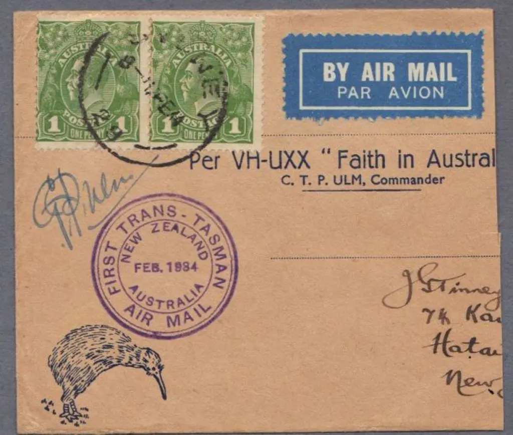 1934 Trans Tasman Airmail cover cut in half but ... Image 1++