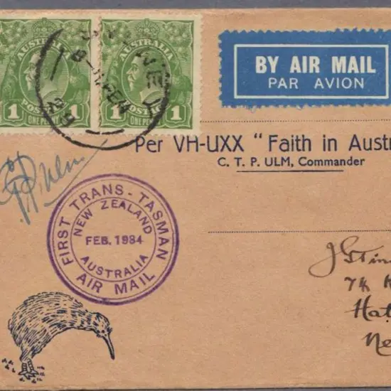 1934 Trans Tasman Airmail cover cut in half but ...