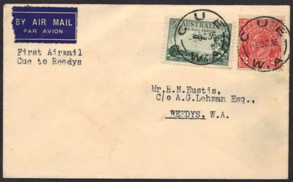1936 (5th Oct) Cue to Reedys first airmail by WA ... Image 1++