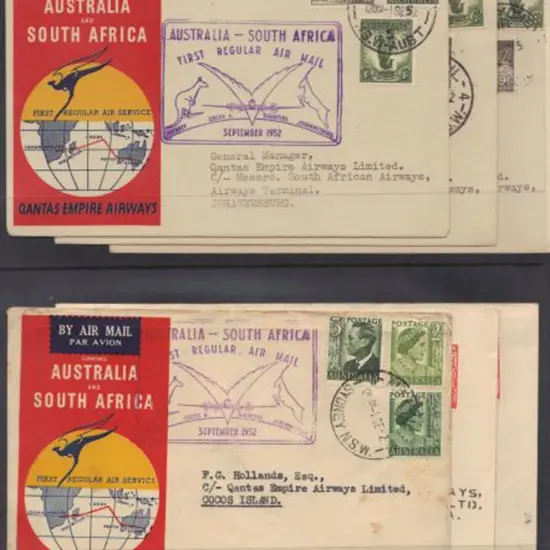 1952 Qantas Australian-South Africa flight covers ...