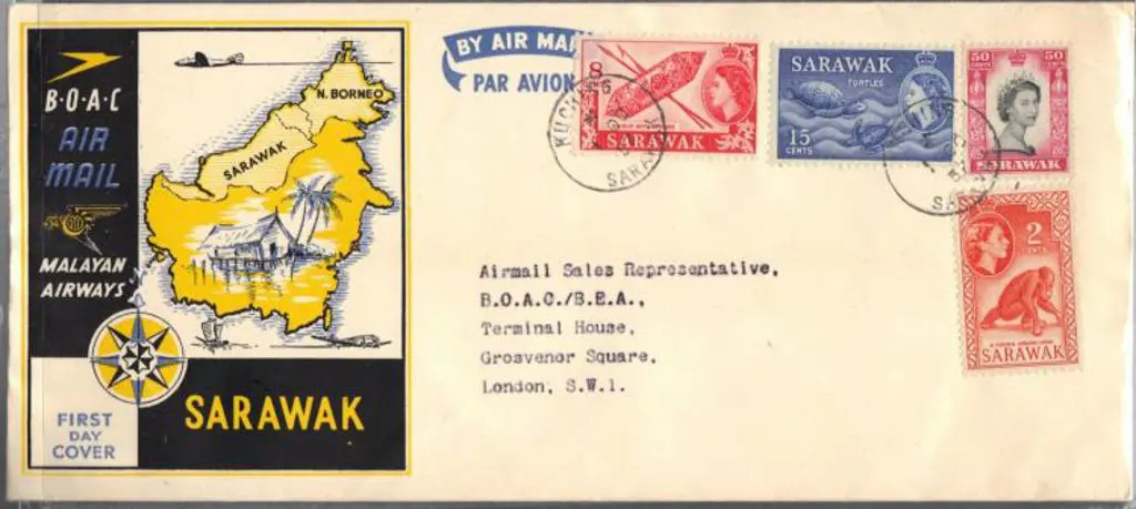 1957 (1st Oct) Sarawak to London BOAC & Malayan ... Image 1++