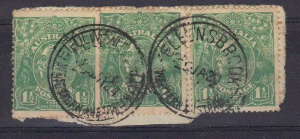 Ellensbrook two strikes on piece with KG 1½d green ... Image 1++