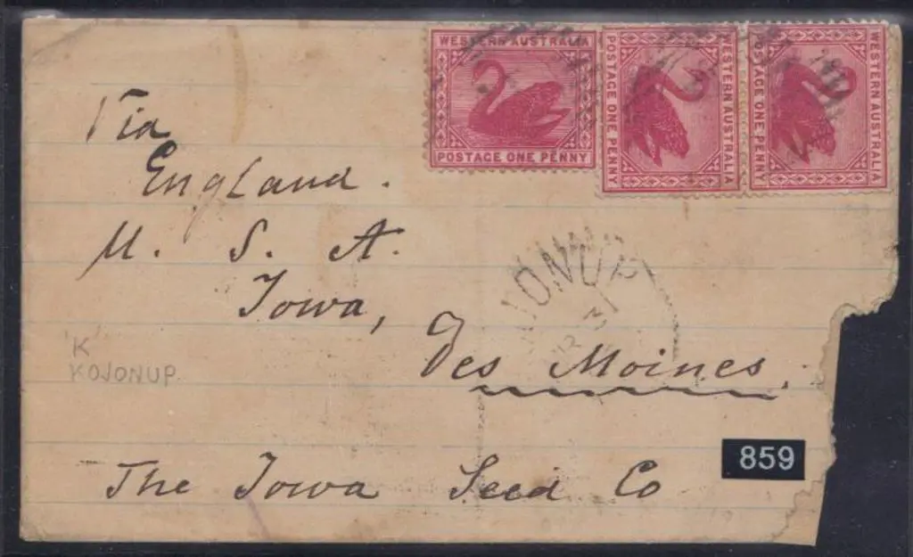Kojonup 1897 (31st Mar)  "Austerity" cover made ... Image 1++