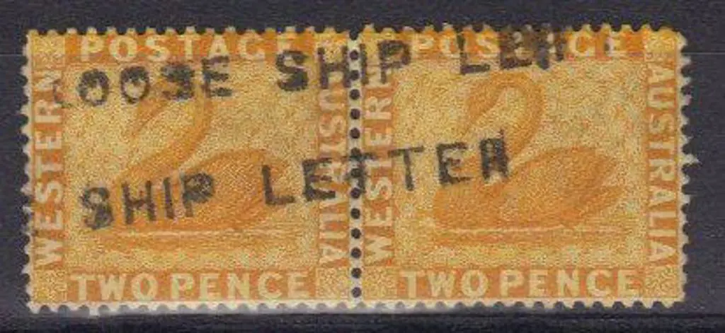 Loose Ship Letter handstamp on pair 2d yellow ... Image 1++