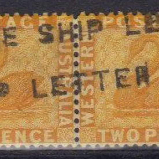Loose Ship Letter handstamp on pair 2d yellow ...