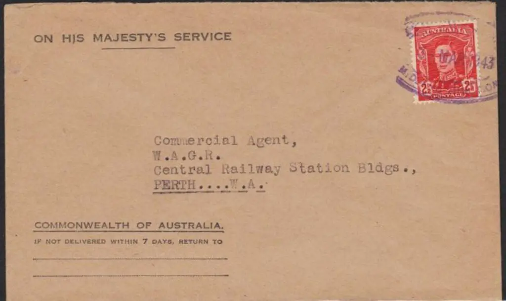 Midland Junction 1943 (3rd Mar) OHMS cover to ... Image 1++
