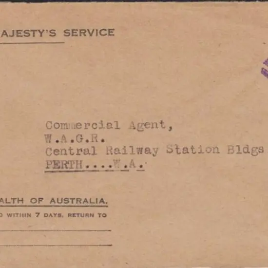 Midland Junction 1943 (3rd Mar) OHMS cover to ...
