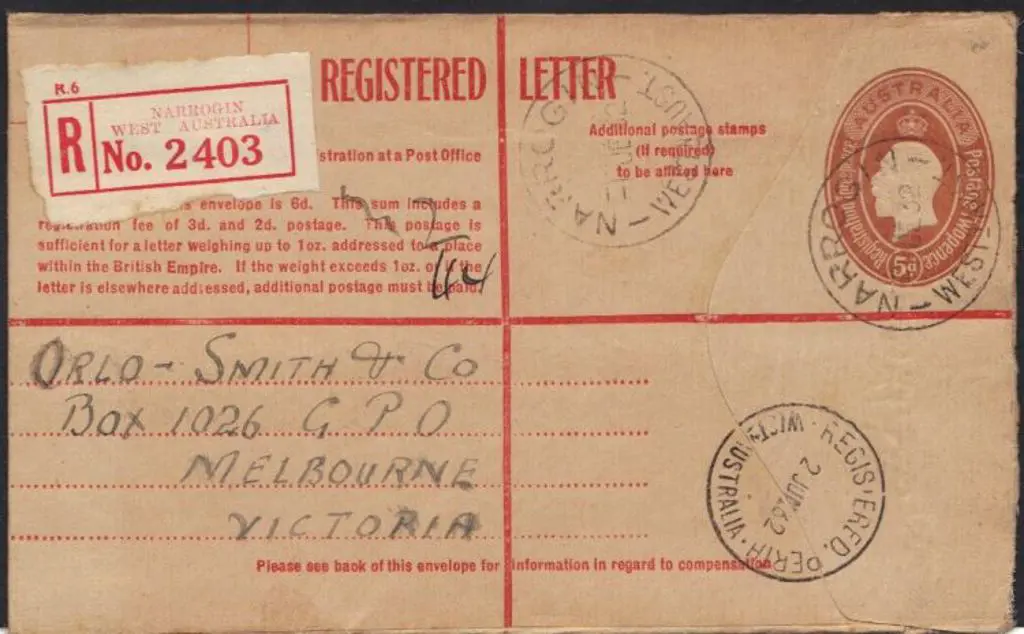 Narrogin 1932 (2nd June) cds's x 2 on KGV ... Image 1++
