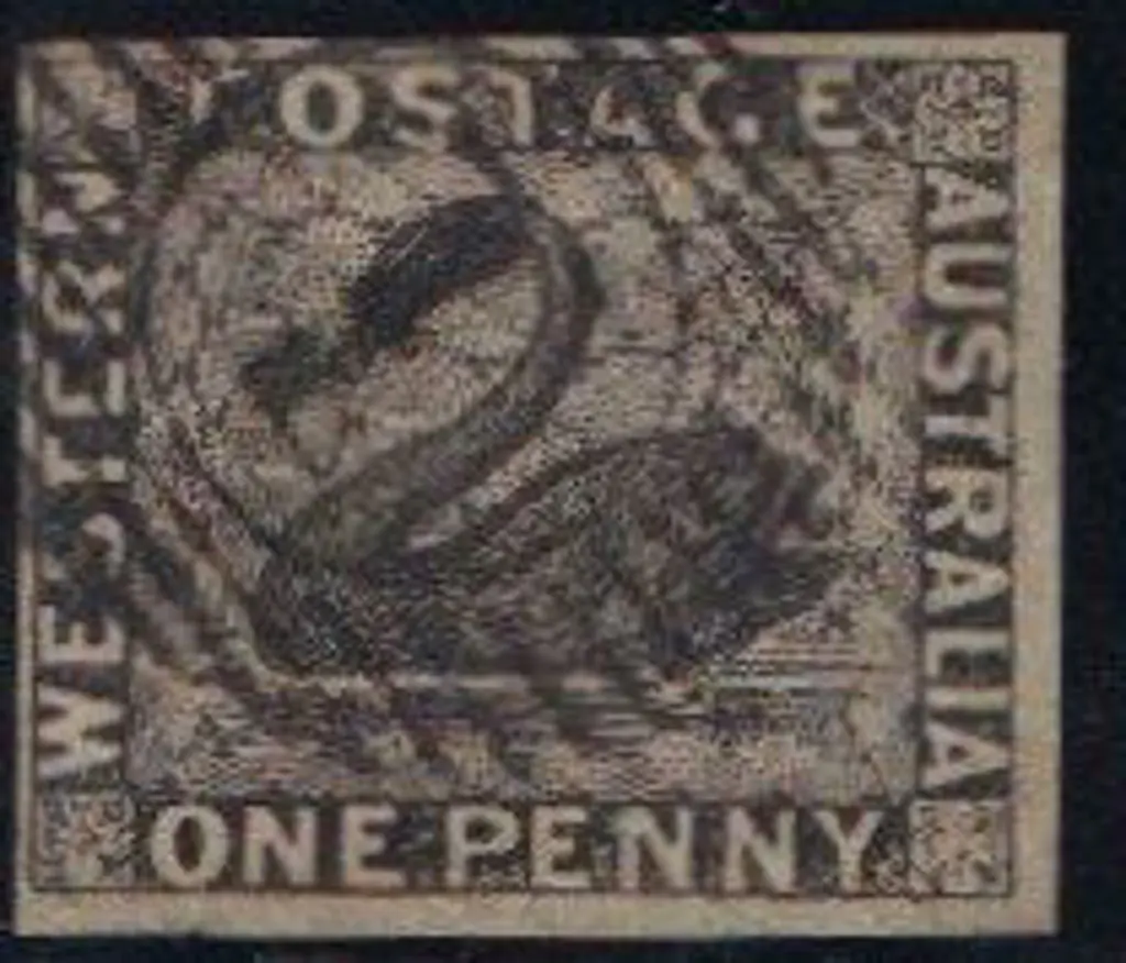 1854 1d black fine used with light void grid pmk. ... Image 1++