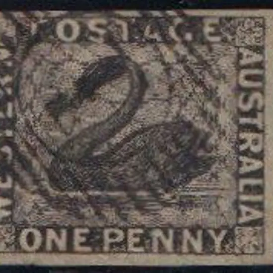 1854 1d black fine used with light void grid pmk. ...