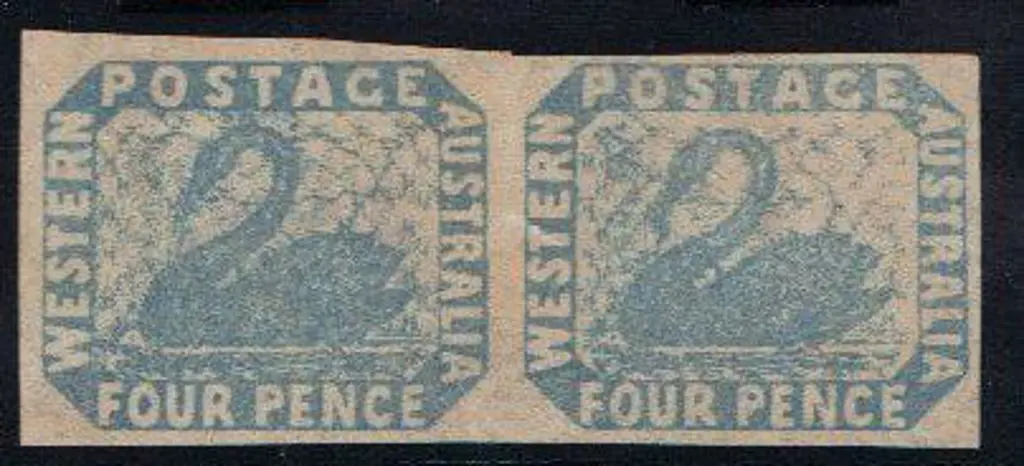 1854 4d pale blue imperf horizontal pair. Unused ... Image 1++