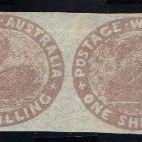 1855 1/- pale brown horizontal pair with huge to ...